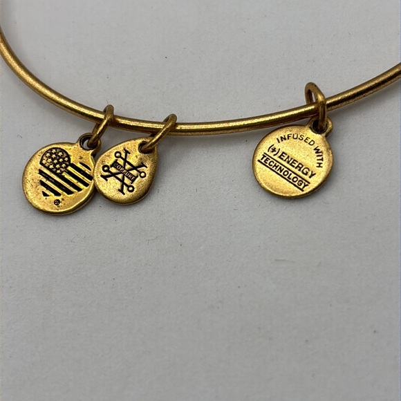 Alex and Ani gold charm bangle bracelet stretch Friend and Be Brave charms - Picture 4 of 15